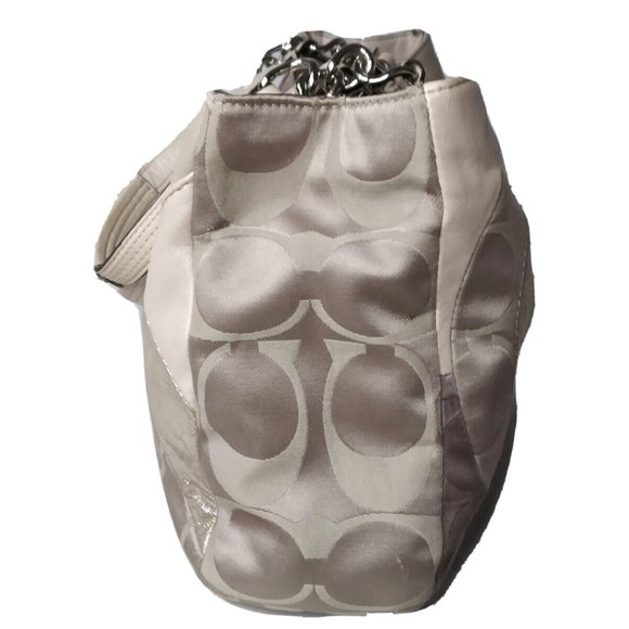 Coach Inlaid Patchwork Leather Chain Tote Bag F20013 Brown/Gold MSRP $468 - Picture 7 of 11